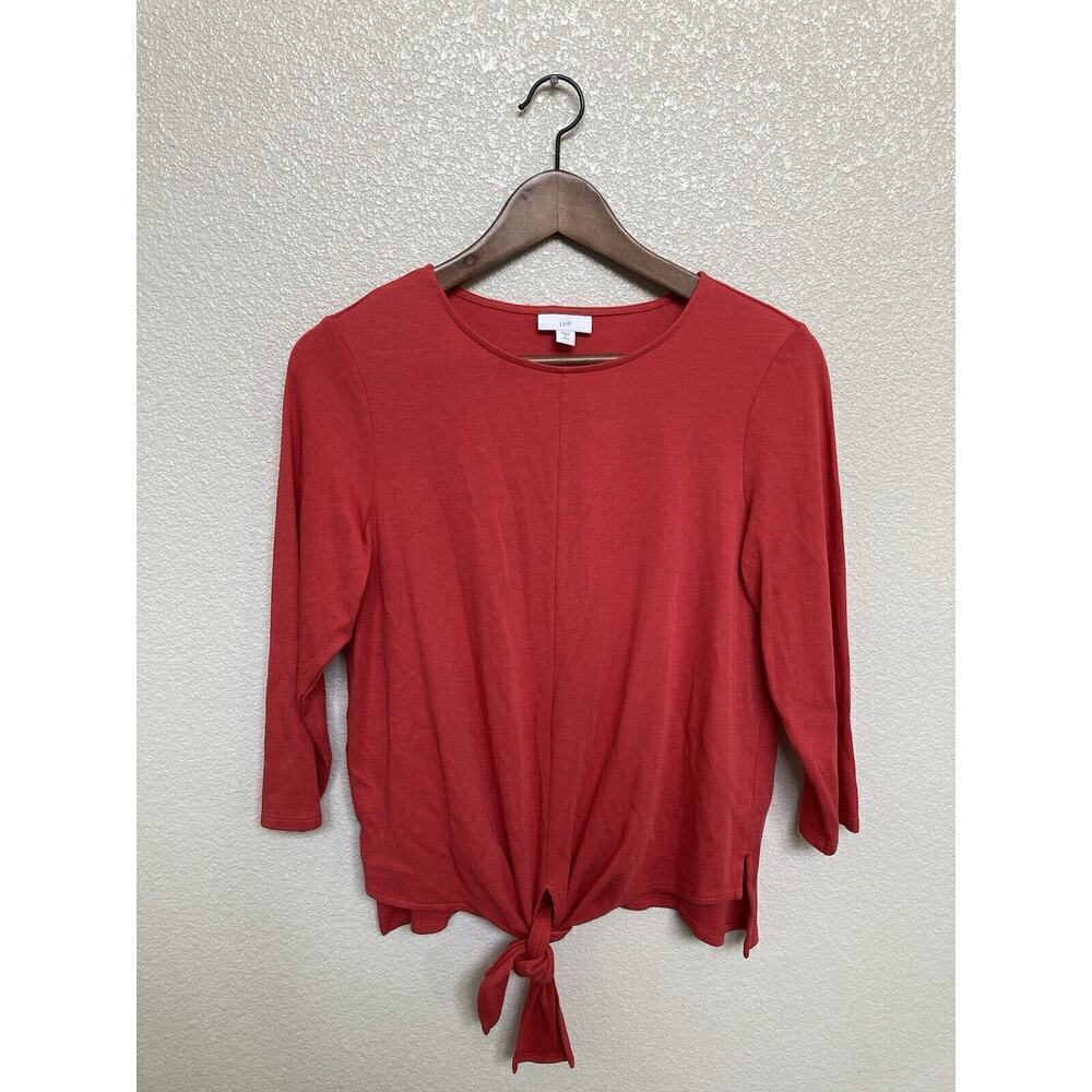 J. Jill womens red tie front tshirt small petite 3/4 sleeve casual capsule cozy